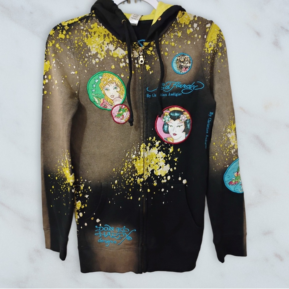 Rare Y2K Ed Hardy Splatter Long Jacket
